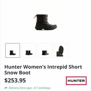 Hunter Women's Black Intrepid Short Snow Boot sz 7 New in box !!!